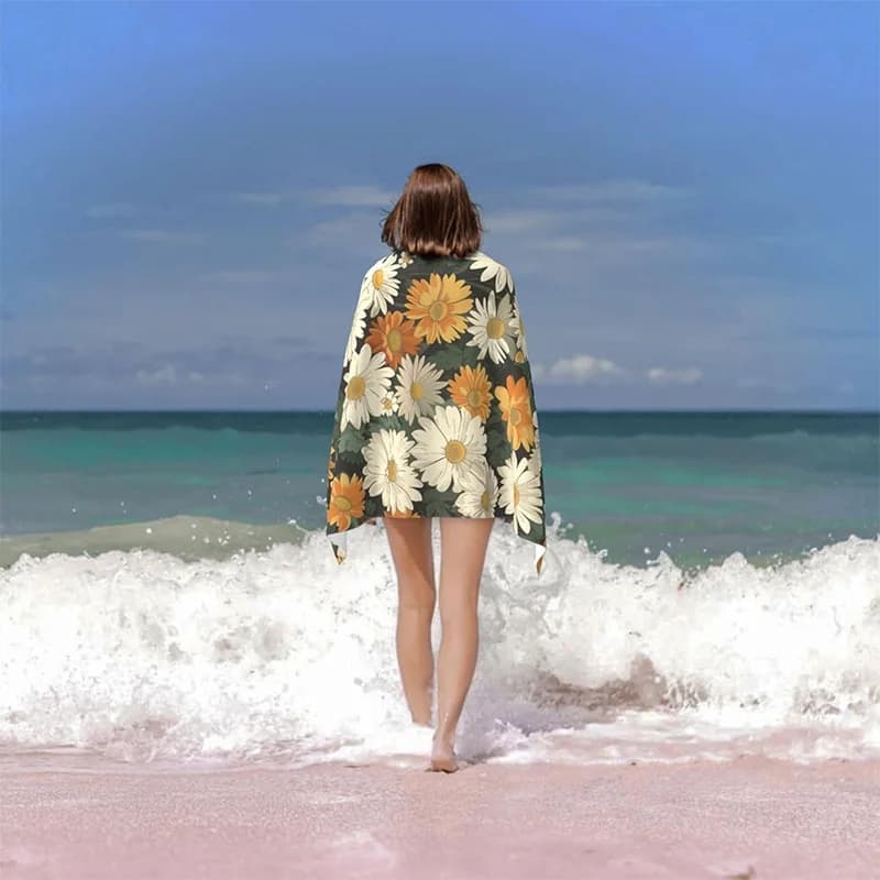 Asciugamano da spiaggia con motivo floreale stampato a margherita, protezione solare, antivento, adatto per piscina, campeggio, coperta da viaggio