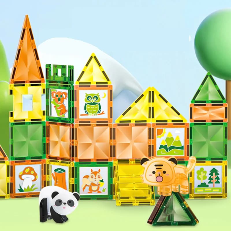 Nuove Piastrelle Magnetiche Fai-da-Te, Giocattolo Educativo Trasformabile con Animali della Foresta, Blocchi Magnetici da Costruzione