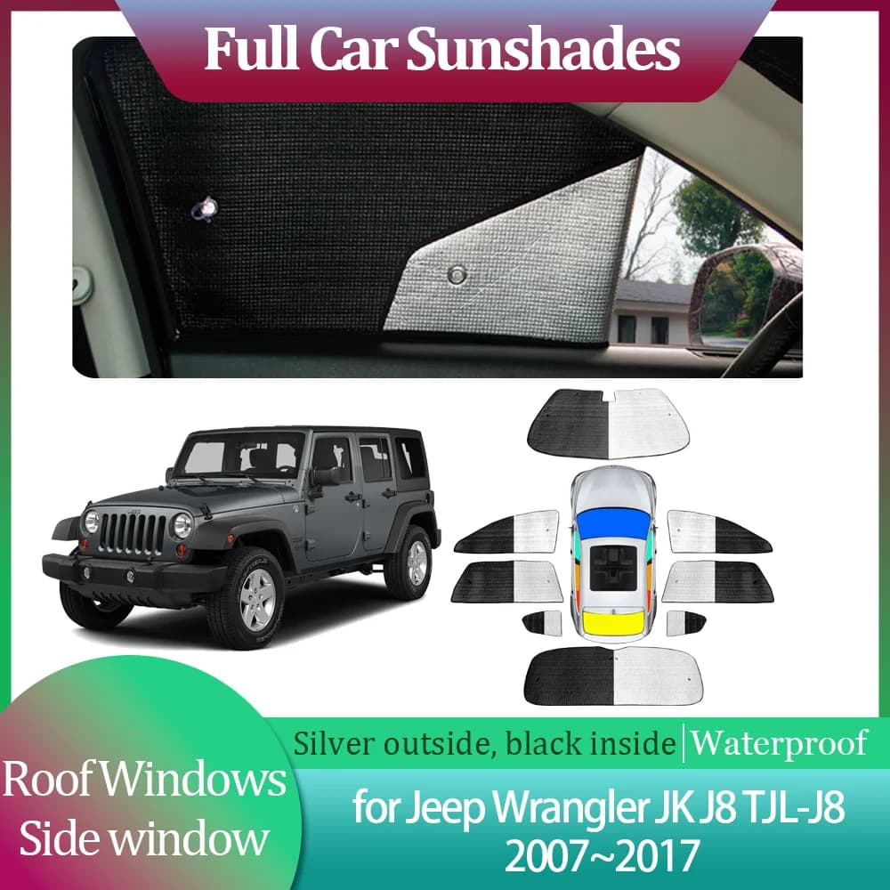 Auto Parasole per Jeep Wrangler JK J8 TJL-J8 2007 ~ 2017 Parabrezza Tenda Laterale Tetto Finestre Visiera Tetto Apribile Copertura Set di Accessori
