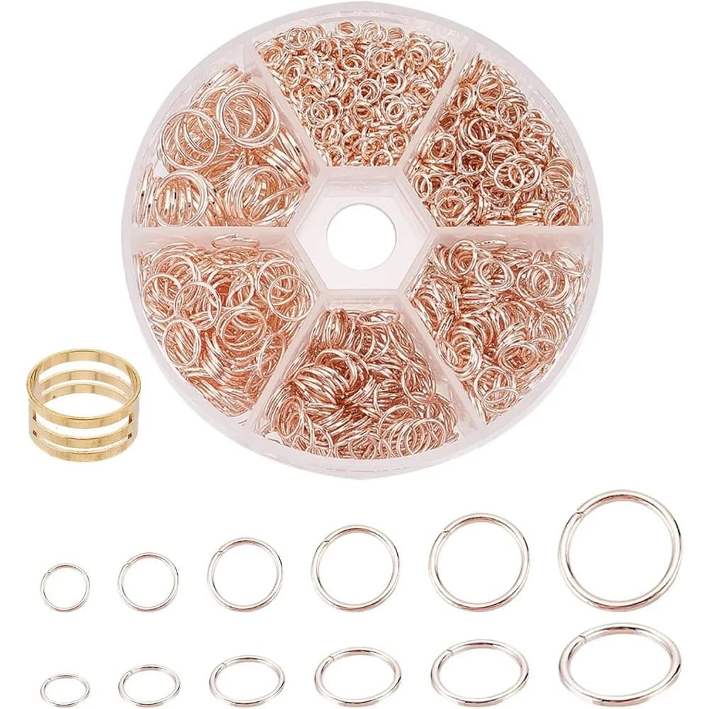 1250 pezzi Anelli di salto 6 dimensioni Anello ad anello per gioielli Anelli di bloccaggio per saltare O-ring Connettori Collegamenti in oro rosa Anello di salto aperto per la realizzazione del kit