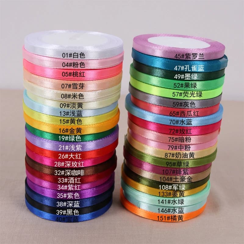 25 metri/rotolo 6mm nastro di raso fai da te artigianato fatto a mano tessuto Natale Halloween festa di nozze confezione regalo nastro decorazione torta fiore