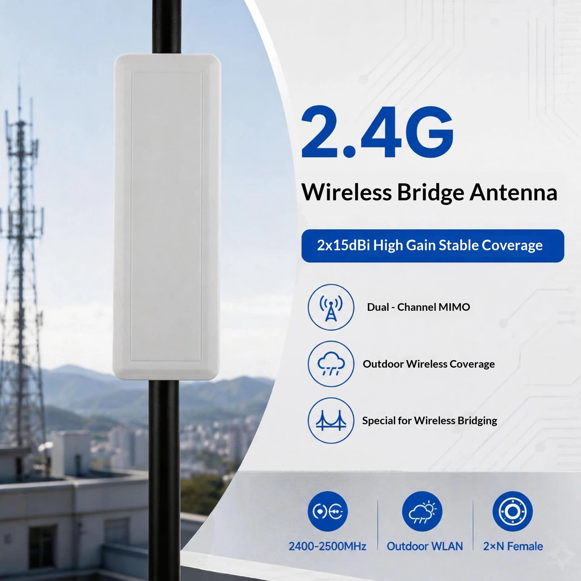 2.4GHz Dual-Polarized MIMO Panel Antenna, 15dBi High-Gain Outdoor Waterproof Antenna for WiFi Base Station Projects