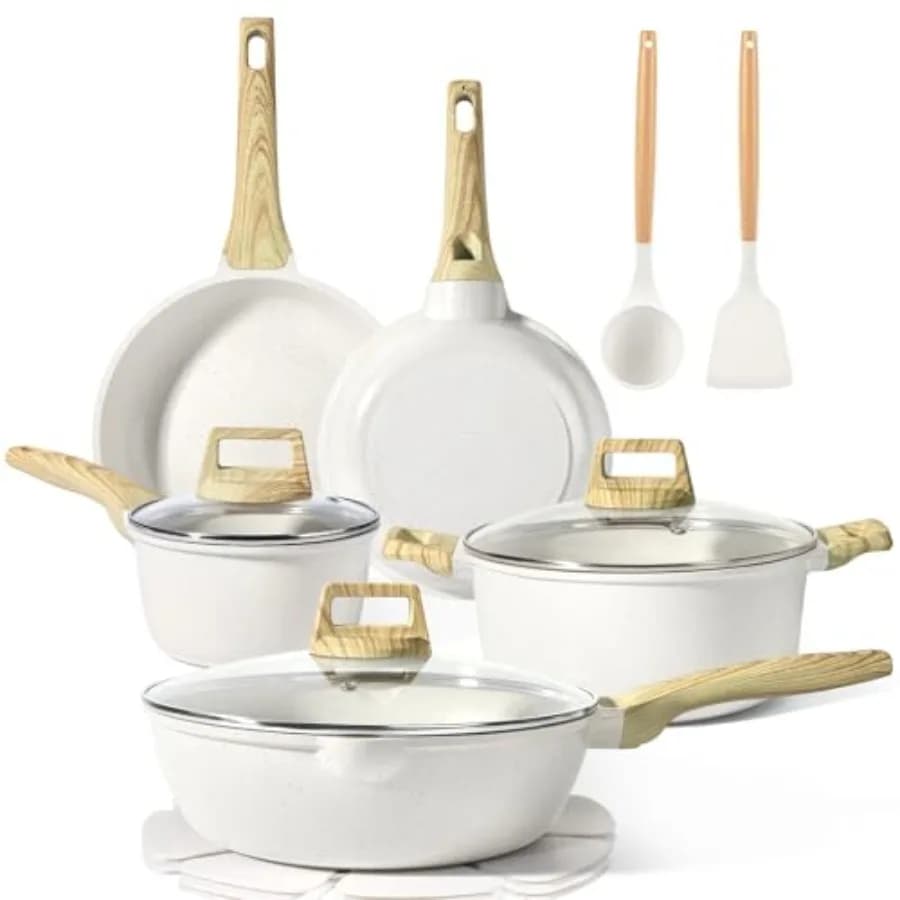 Set of Pentulas and Padelles - 14 Pieces, White Kitchen Kit, Induction Cooking Pens, Panels and Drawers