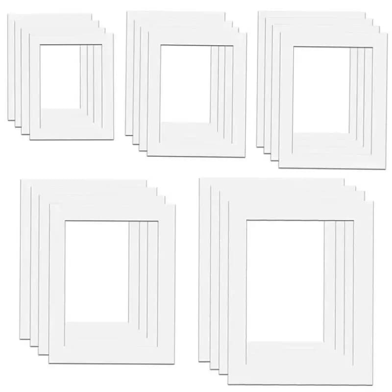 10/2PCS White Photo Mats Set 5 Sizes Picture Mounts for Frames Rectangle Paper Cardboard Premium Bevel Cut Artwork Border Pack