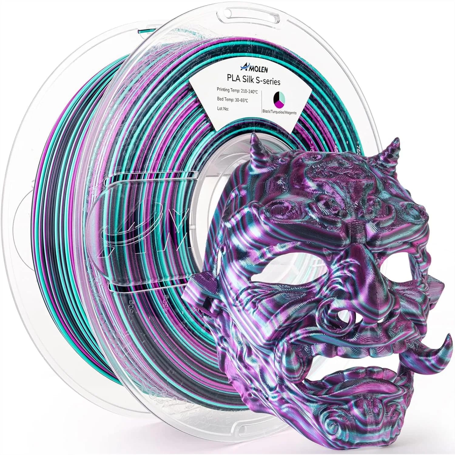 Filamento per Stampante 3D in PLA Seta 1.75mm, Multicolore Arcobaleno a Cambio Colore Rapido, Nero Turchese Magenta, Bobina da 1kg per Stampante FDM