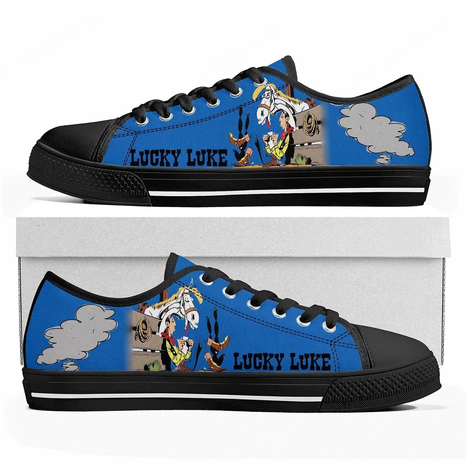 Lucky Luke Low Top Sneakers Womens Mens Teenager Cowboy High Quality Canvas Sneaker Casual Anime Cartoon Customize Shoes