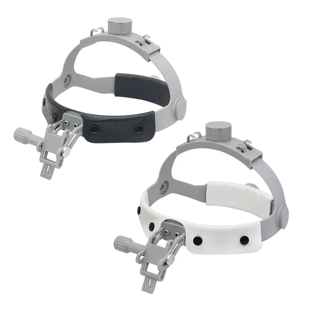 White/black head wearing an adjustable helmet with light size angle for dental headlight with medical oral ORL magnifying glass