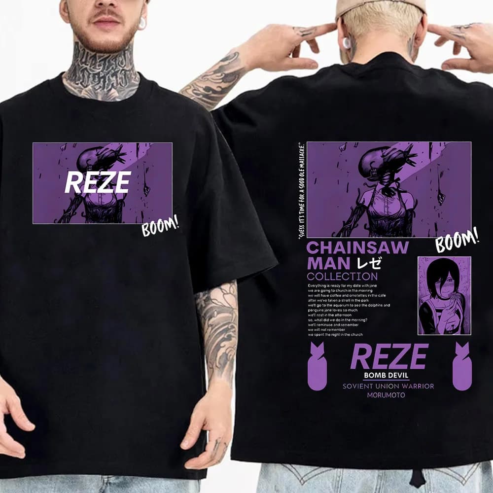 Anime Chainsaw Man Reze High Quality Cotton Shirt Teen University Graphic Grunge Retro T-shirt Classic Punk 2000s Trendy