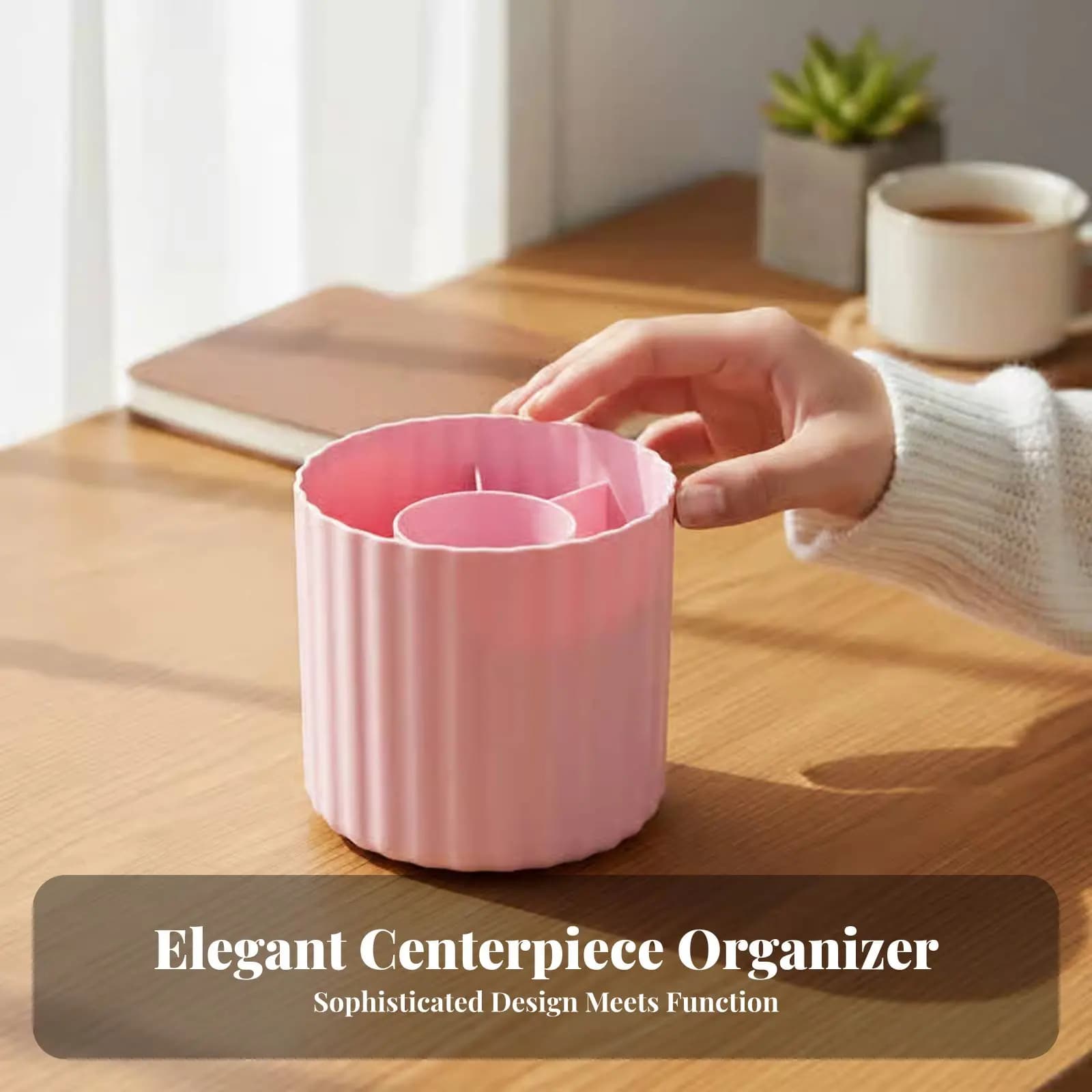 Scatola portaoggetti girevole da scrivania, porta pennelli trucco multi-scomparto, organizer per rossetti e matite per sopracciglia