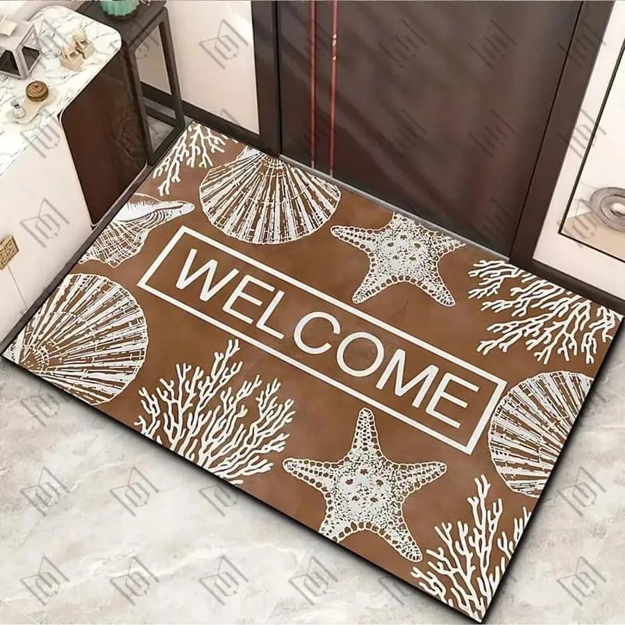 Tappetino da ingresso con conchiglie e stelle marine "Welcome Home" - Tappeto antiscivolo e antimacchia per soggiorno, cucina, camera da letto, bagno