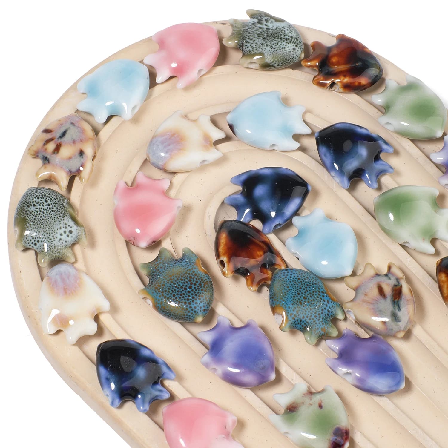 16x19mm Multicolor Small Fish Shape Ceramic Beads Crack Pattern Floral Glazed Porcelain Handmade Beads for DIY Bracelet Pendant
