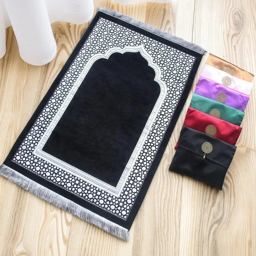 Muslim praying mat with portable Muslim beads bag for woman man mat soft Islam gifts Turkish set for Ramadan Eid Hajj travel mat
