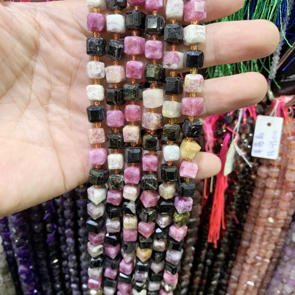 Natura lTourmalina Piazza sfaccettata apatite Lazuli 6-8mm Perline distanziatrici allentate per gioielli Orecchini fai da te Collana Bracciale Creazione