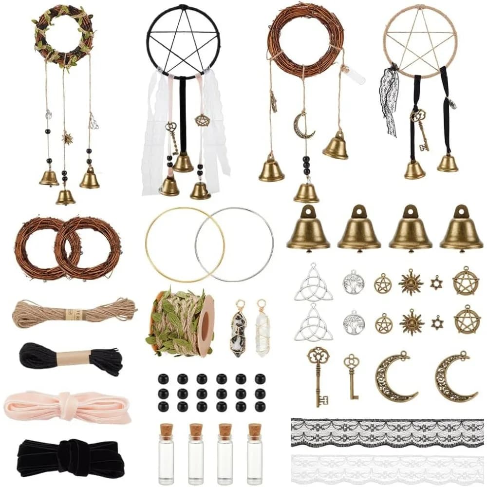 Witch Bells for Door Knob Witch Wind Chimes Wreath Hanging Bell Witch Bells DIY Kit Magic Wind Chimes for Protection Circle