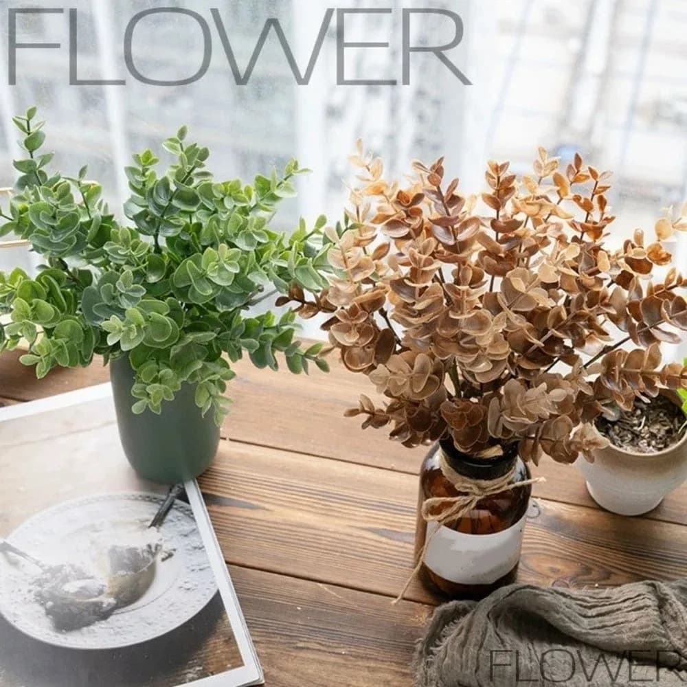 Bouquet di Eucalipto Artificiale in Plastica, Resistente ai Raggi UV, Pianta Finta Realistica, Non Sbiadisce, Piante Verdi Simulate
