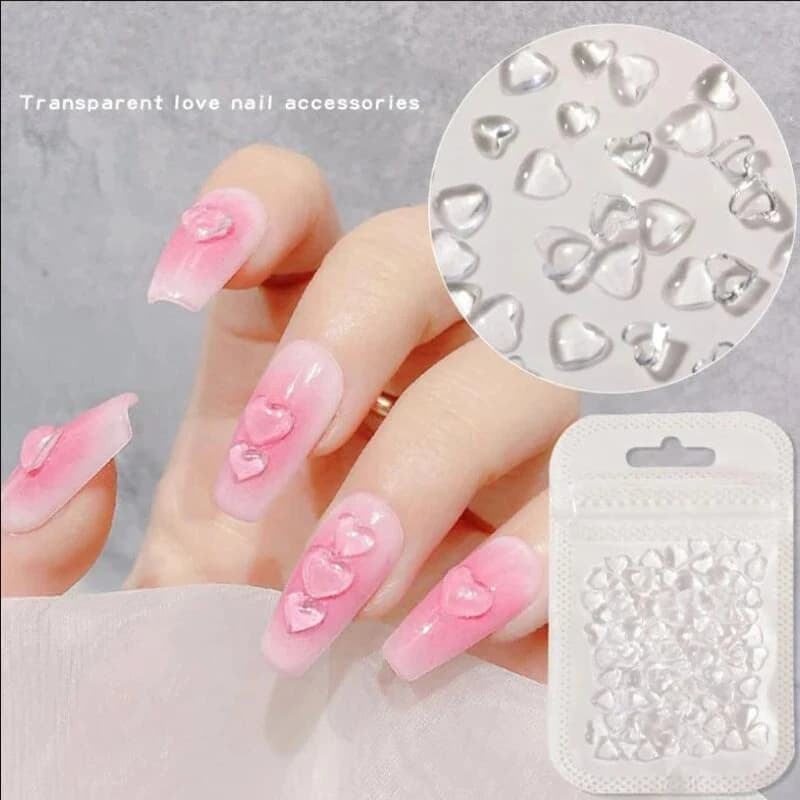100-600 Pezzi Decorazioni per Unghie in Resina Trasparente a Forma di Cuore, Mini Cuori 3D per Nail Art, Accessori per Manicure