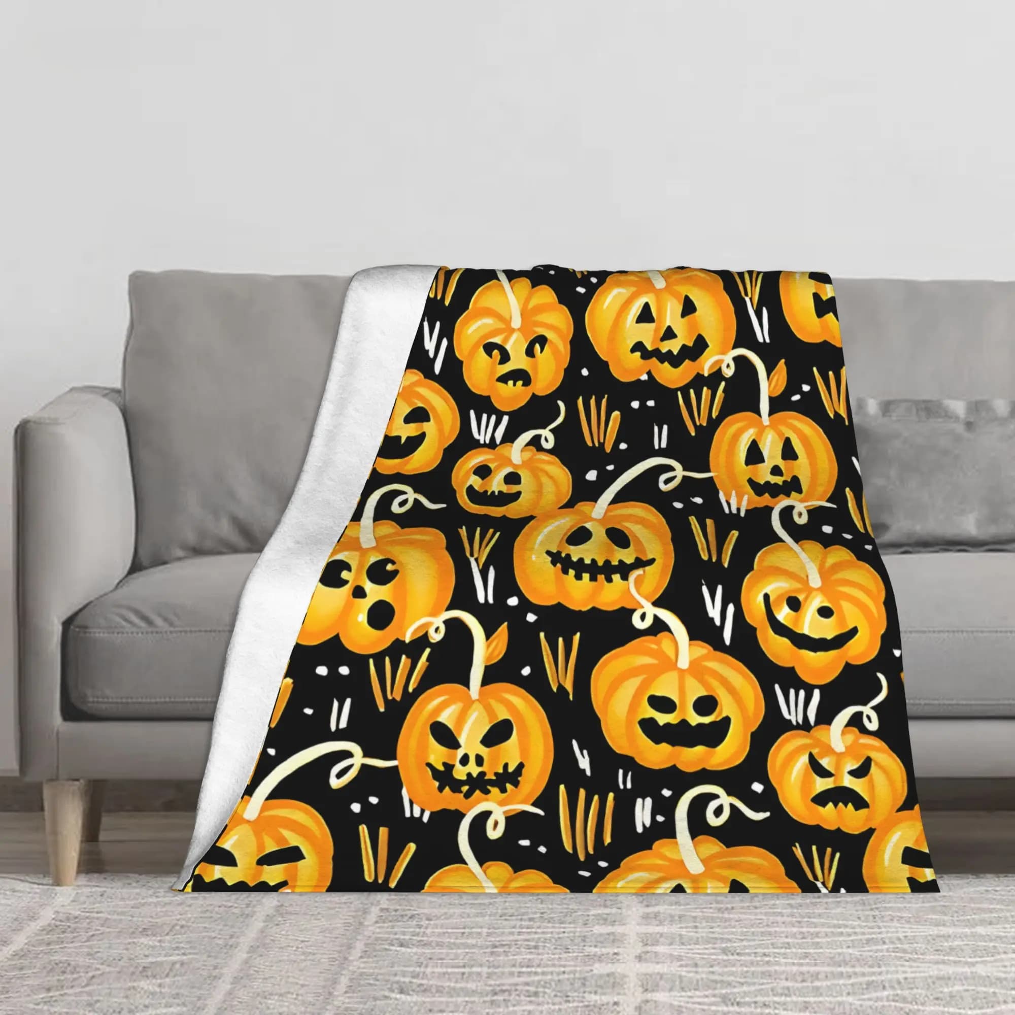 1PC Halloween Jack O Lantern Pumpkin Patch Blanket Throw Blanket Novelty Warm Blanket All Season Gift