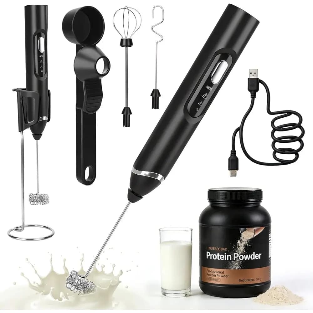 Set Mixer Proteico 4-in-1 - Frullatore Ricaricabile, Cucchiaio, Frullatore Impermeabile per Bevande e Frullati