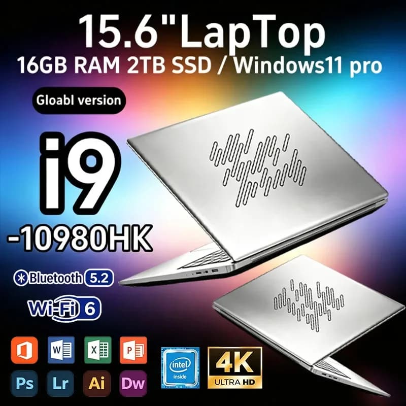 15.6 Inch Ultra Thin Laptop Intel Core I9-10980HK 16GB RAM 1TB/2TB SSD Fingerprint Unlock Windows 11 Gaming Business Notebook