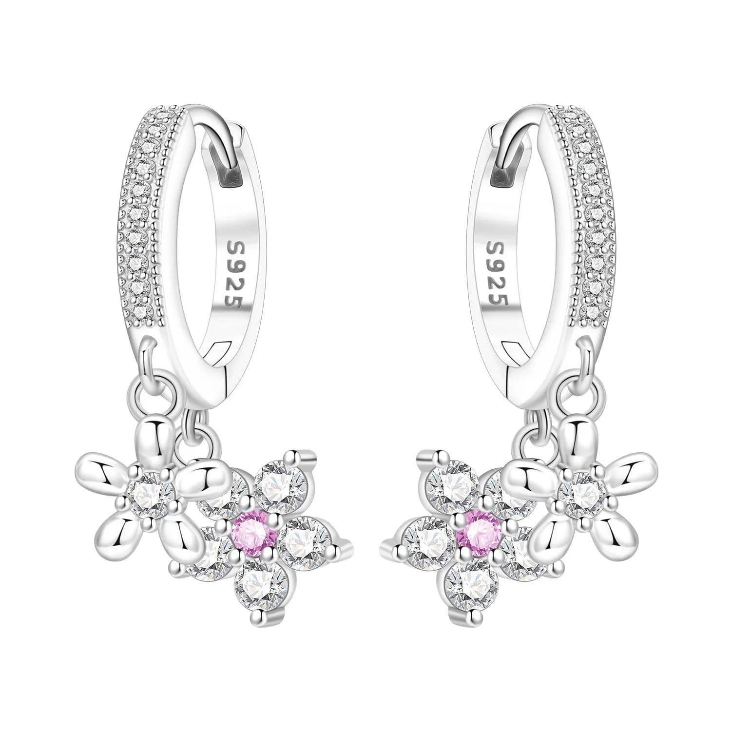 Cycuff 925 Sterling Silver Pink Zircon Flower Drop Earrings Women Earrings Charm Fashion Versatile Party Jewelry Gifts