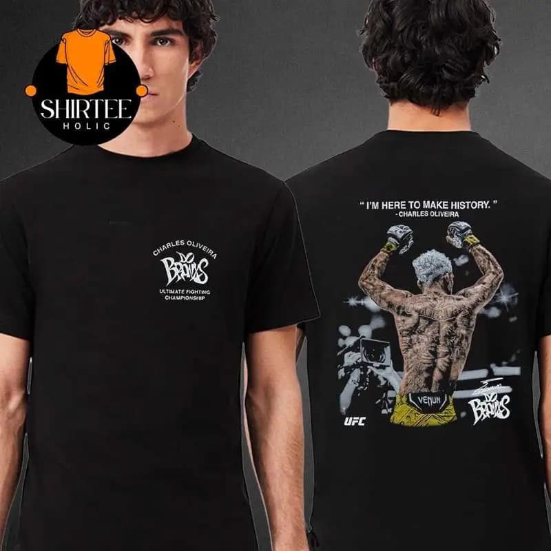 Charle Oliveira Im Here To Make Story 2025 T-shirt fronte-retro