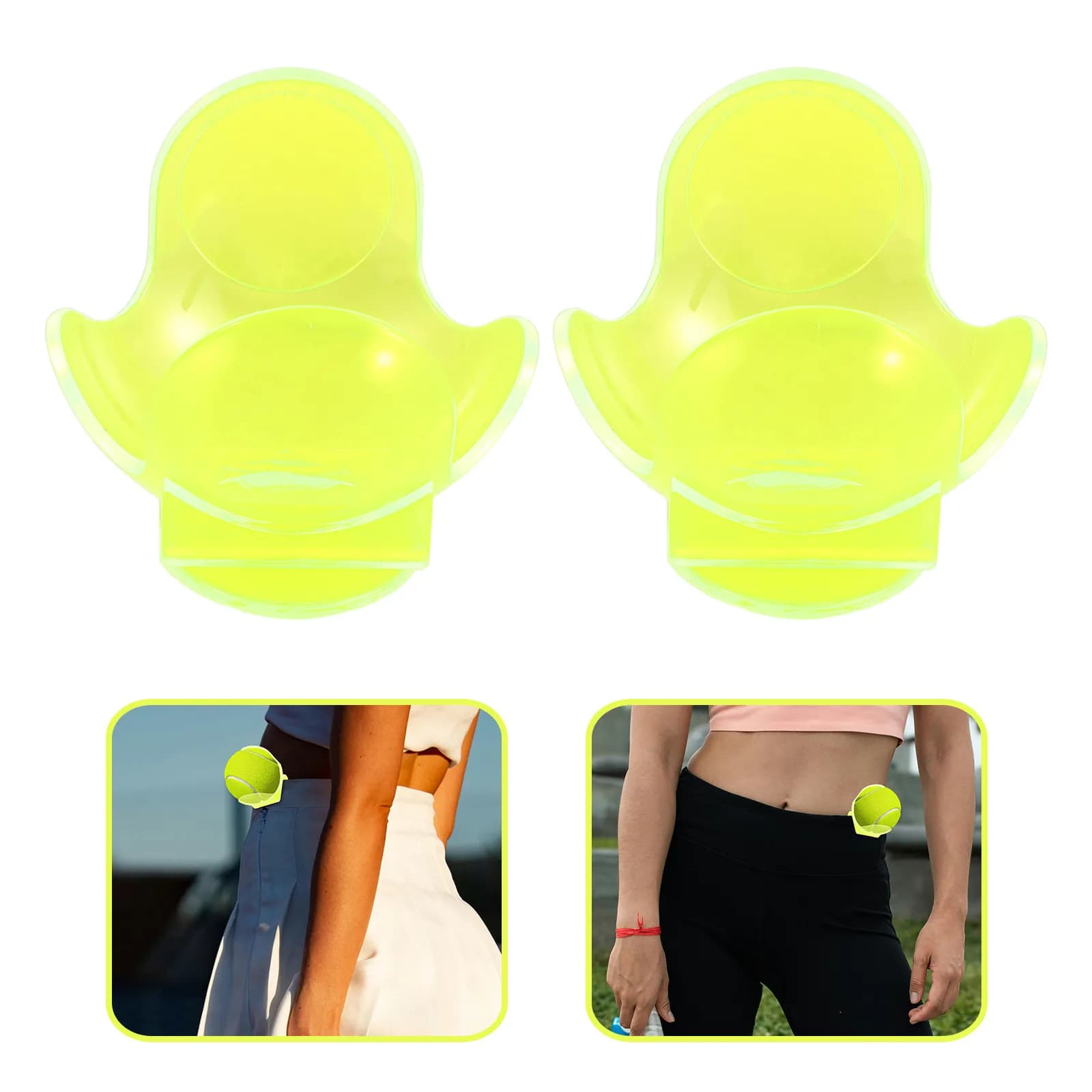 Clip da cintura per palline da tennis, 2 pezzi, giallo fluorescente, facile da attaccare, organizer portatile per palline da tennis, golf, allenamento, sport all'aria aperta