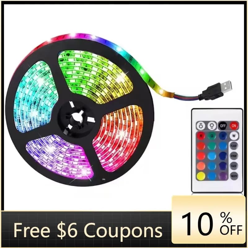 Striscia LED RGB STTL 2M 5V per Retroilluminazione TV, SMD 5050 30 LED, 1M 2M 3M 4M 5M, Strisce LED USB con Telecomando a 24 Tasti