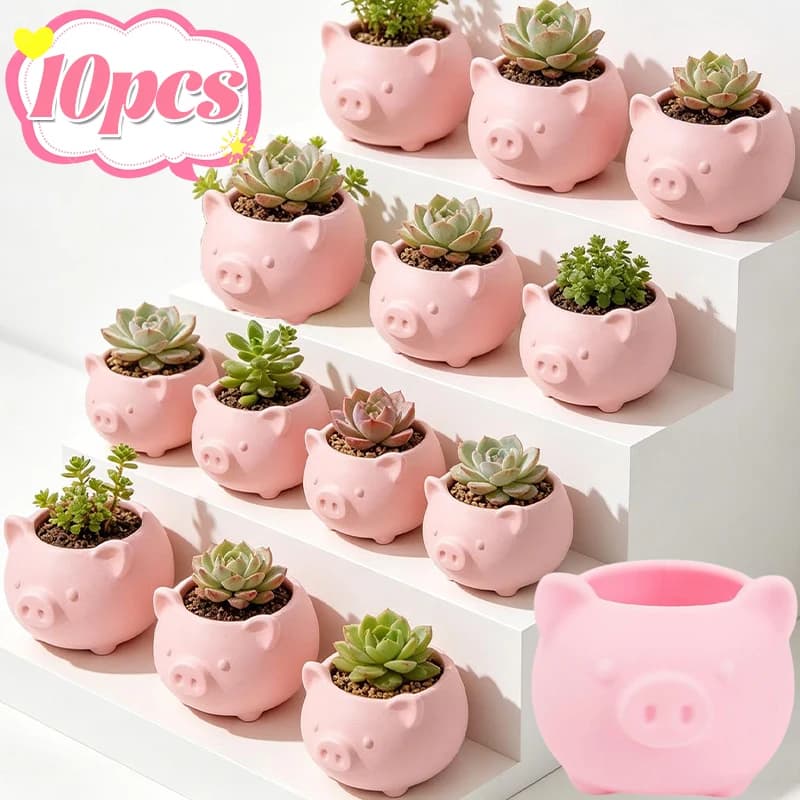 10/1pcs 3D Printed Creative Piggy Flower Pots for Succulent Plants Cute Animal Succulent Planter Easter Gift Modern Home Decor