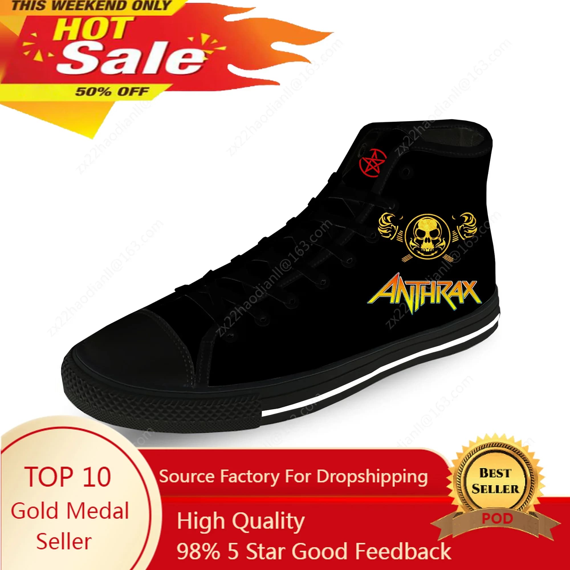 Anthrax Rock Band Hot Cool Casual Panno Moda Stampa 3D Scarpe di tela alte Uomo Donna Sneakers leggere e traspiranti