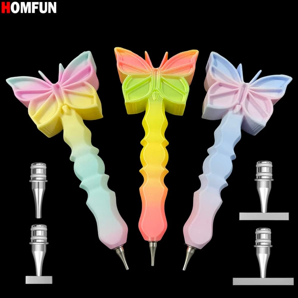 HOMFUN Penna per pittura con diamante a farfalla con stampa 3D, strumento per penna per trapano a punti per ricamo, accessori multifunzionali per punte in metallo
