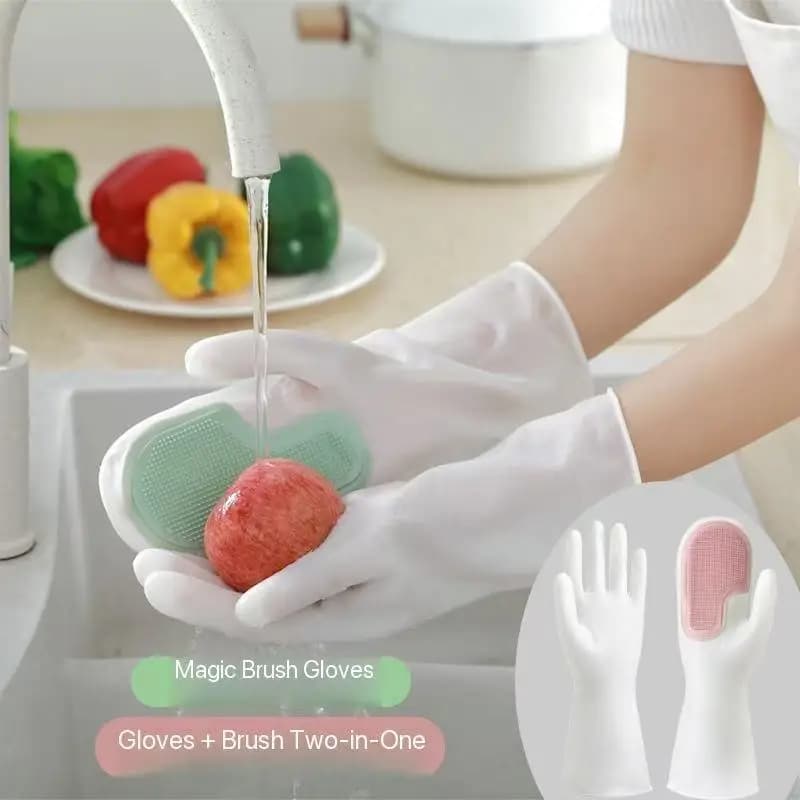 Guanti Magici per Lavaggio Piatti, in Plastica e Lattice, Impermeabili, per Pulizia Cucina e Lavanderia