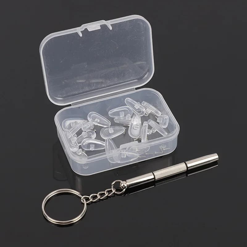 Scatola di accessori per nasello per occhiali da 20 pezzi, scatola per accessori per nasello in silicone, riduzione della pressione, antiscivolo, per alleviare la pressione, cornice per gli occhi