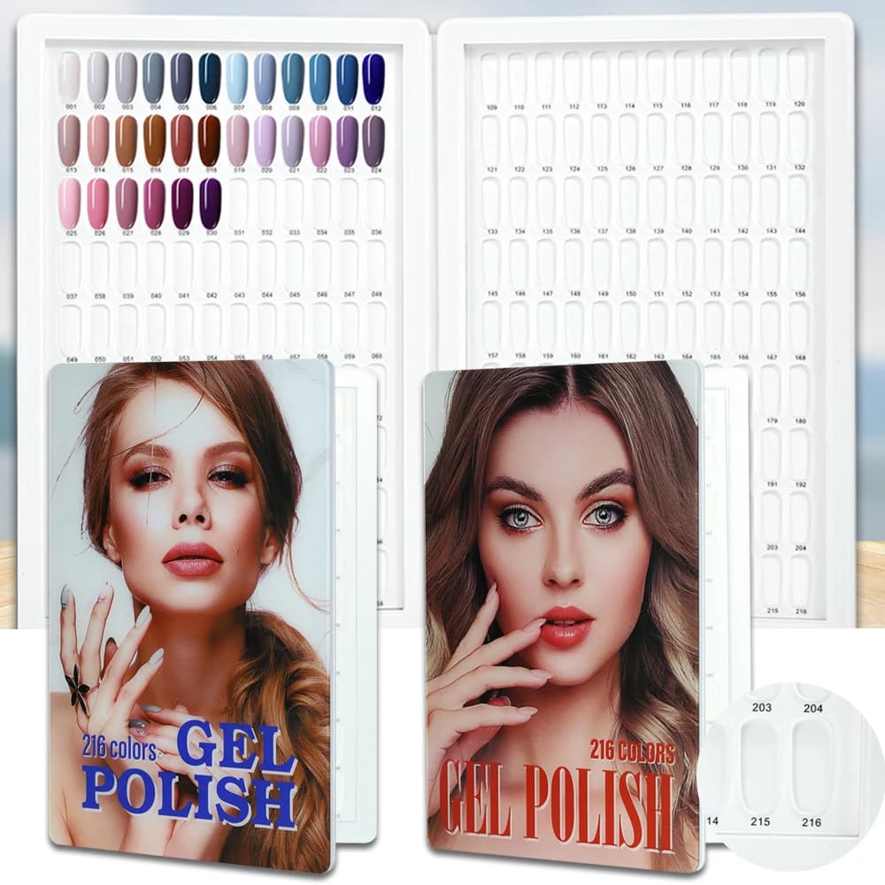 New 216 Acrylic Nail Color Display Book Nail Polish Color Graphic with 240 Tips Gel Polish Card Board Organizer Tools for Beauty Salon