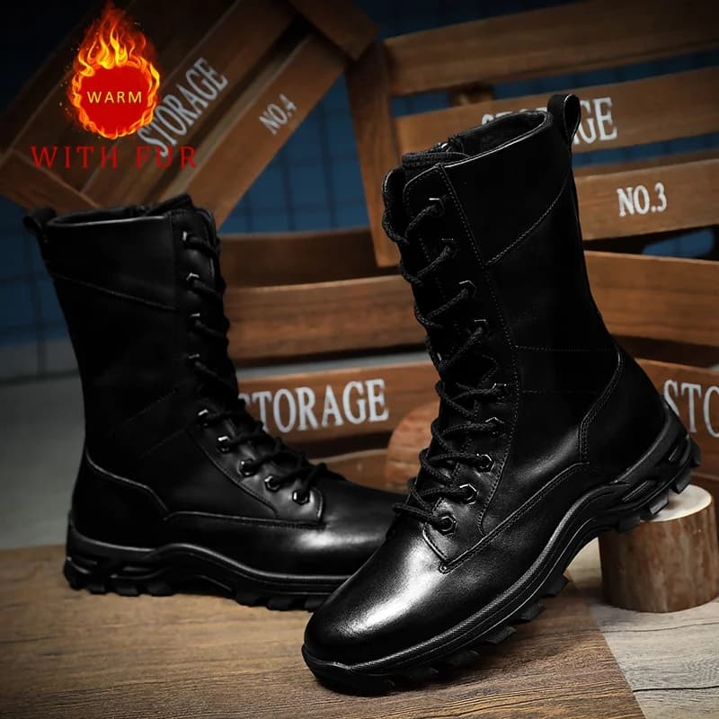 Men's New boots Comfortable high-quality genuine leather style Daily office and business 37-47 Black warm shoes fashion Hot