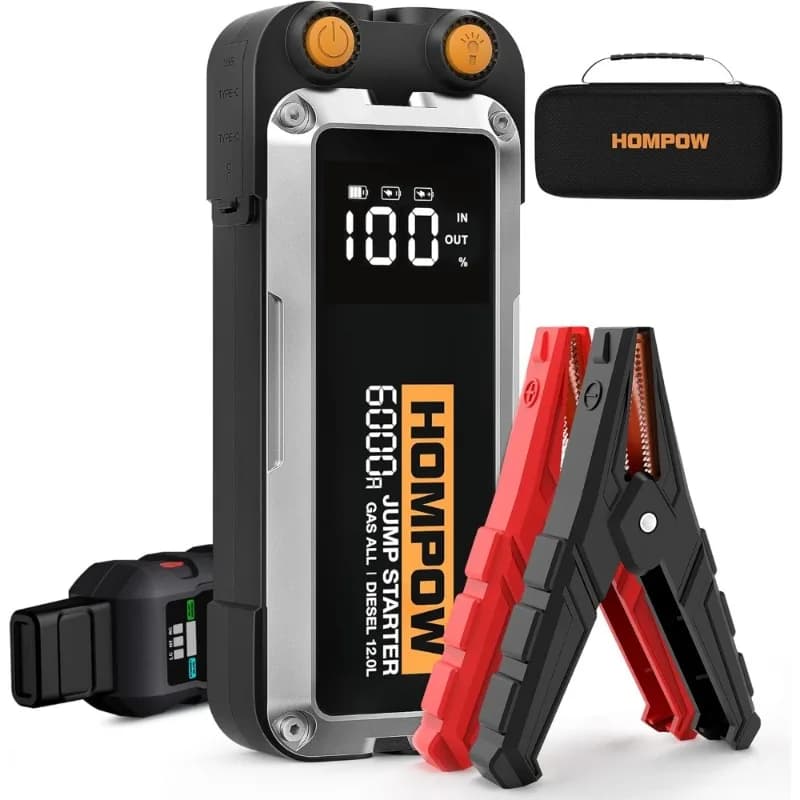 Batteria portatile per avviamento di emergenza per auto da 12 V per tutti i motori diesel a gas e fino a 12 litri con display LCD Porte USB e