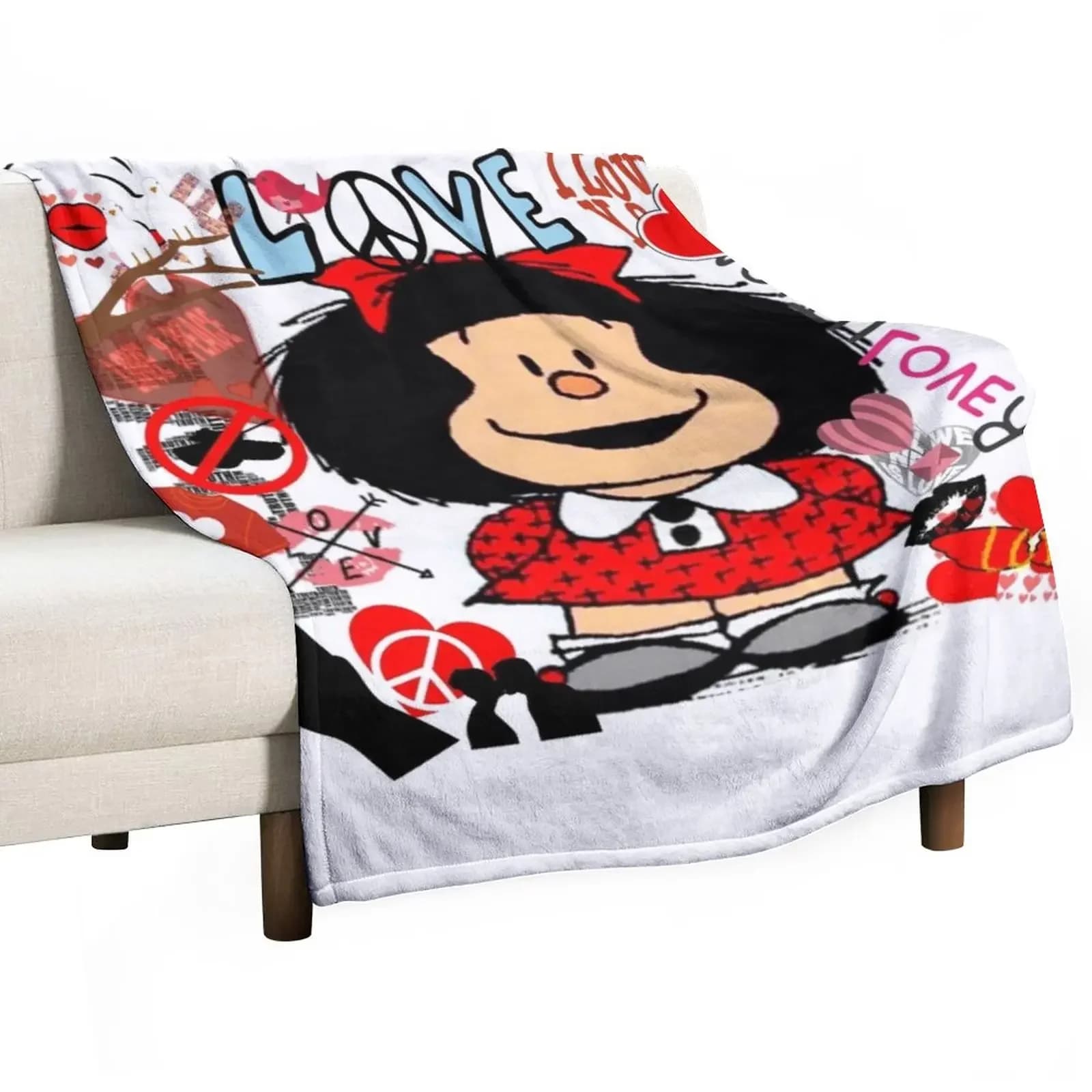 Love, love and mafalda circondato da hearts coperta da tiro coperta da pisolino in tessuto di flanella coperte e plaid coperte da divano alla moda