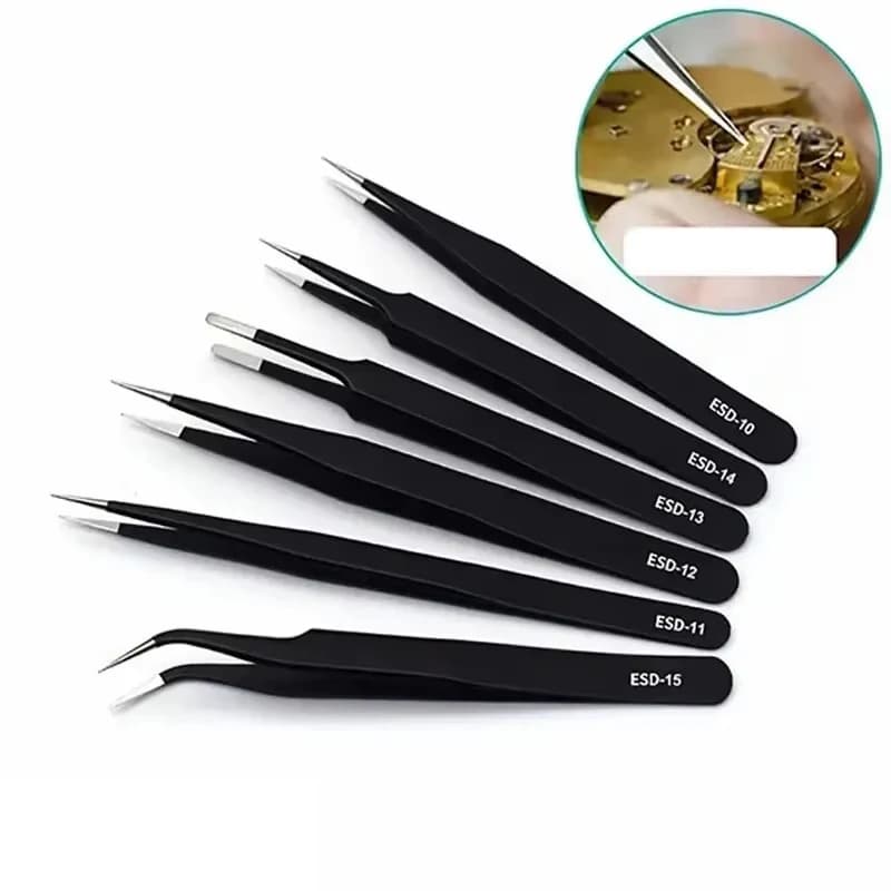 6-piece precision long pliers set ESD antistatic pliers in stainless steel repair tools for electronic welding craft repair