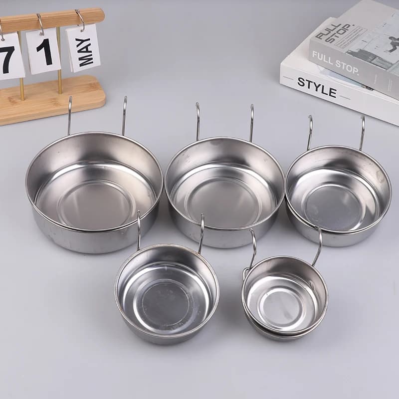 Ciotola per cani e gatti in acciaio inox, 2 pezzi, da appendere alla gabbia, per cibo e acqua, per gatti, cuccioli, uccelli, ratti, 5 misure.
