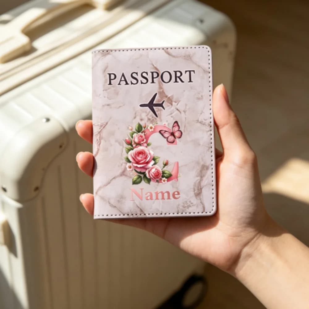 Personalized Customized Floral Letter Custom Name Passport Holder, Practical Travel Business Wedding Gift Cover