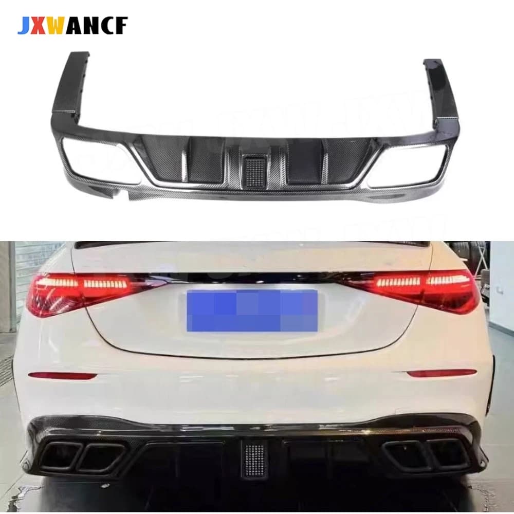 JXWANCF Diffusore per labbro posteriore in fibra di carbonio Splitter per Benz Classe S W223 S450 S500 Sport 2021-2023 Estensione labbro paraurti posteriore FRP