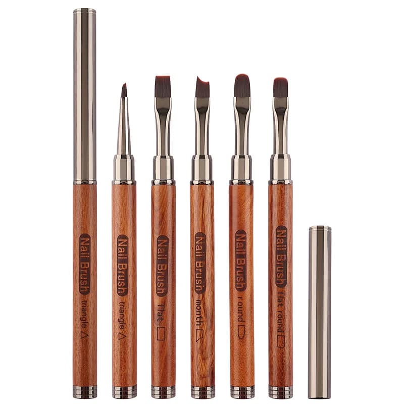 1/5 Pezzi Pennello per Nail Art Triangolare per Disegno e Pittura, Penna Liner per Sfumature, Strumenti per Manicure Francese in Metallo Piatti e Rotondi