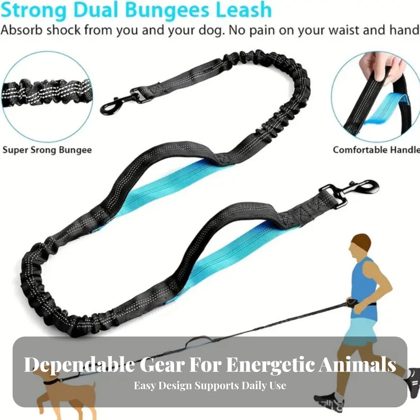 Handsunrestricted Dog Leash Elastic Reflective Waist Bag Leash Animal Gear Snap-on for Jogging