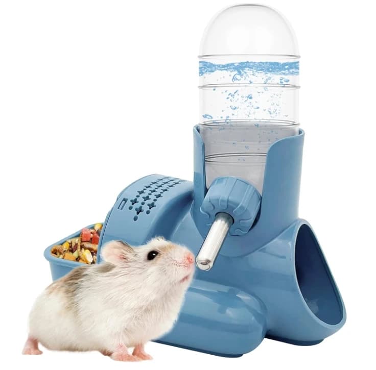 Bottiglia d'Acqua 3 in 1 per Criceti con Dispenser Automatico, Contenitore per Cibo, Base e Nascondiglio per Criceti Nani