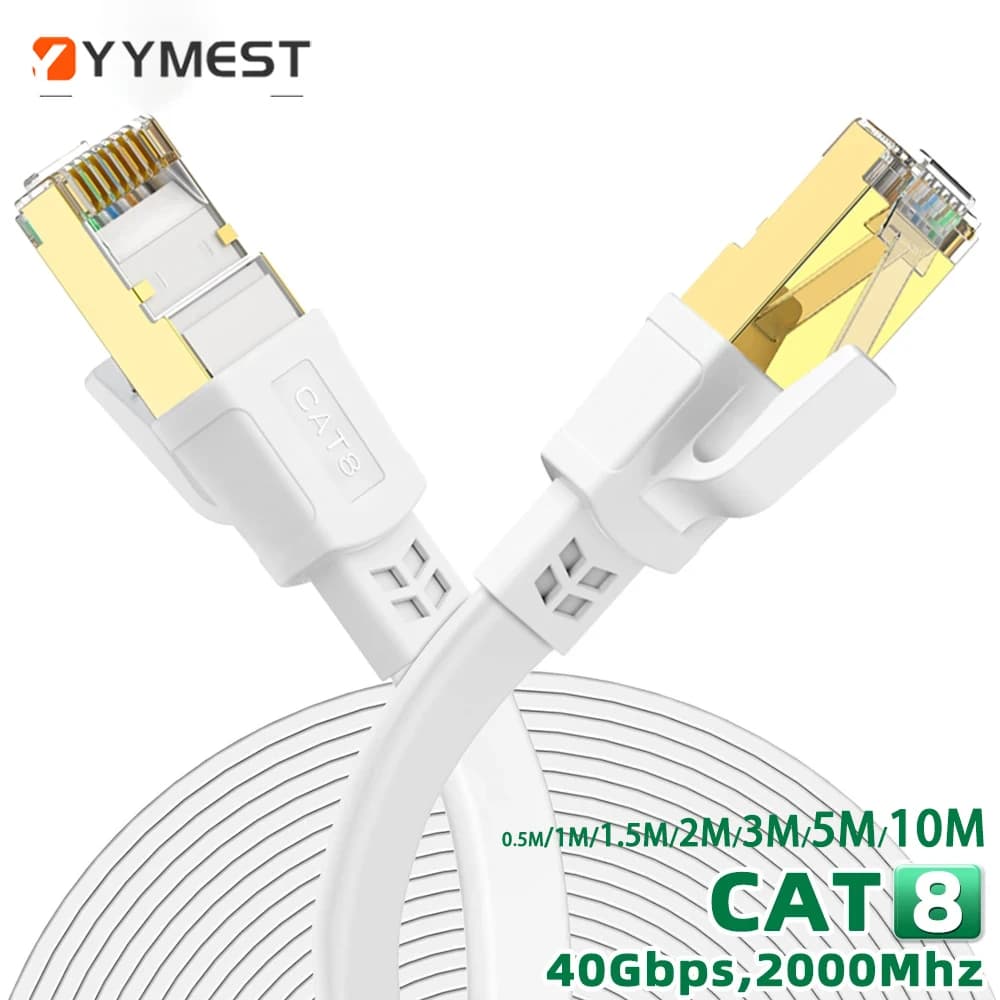 Cavo Ethernet Cat8 bianco Cavo Lan piatto RJ45 ad alta velocità 40 Gbps per router di rete domestica Modem Computer, PC, Ps4, TV, laptop
