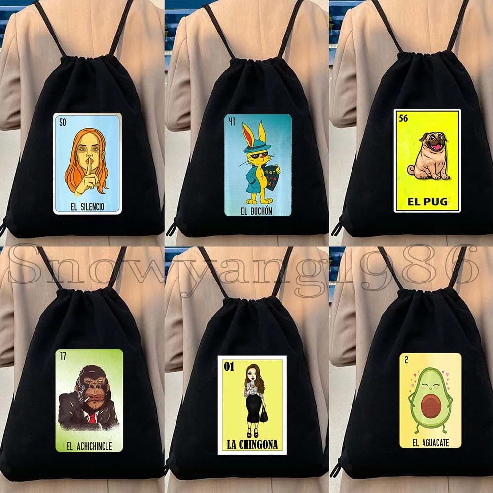 El Catrin Muertos Tarot ESTRELLA SIRENA ROSA LA BANDERA Sacca Sportiva con Coulisse per Carte da Lotteria Messicana e Bingo, Regalo