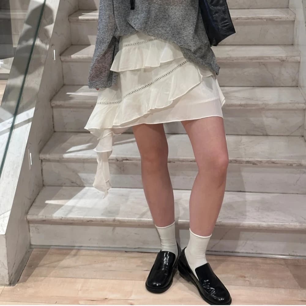 Women's skirt in viscose with layers volant Y2K Fashion digs out asymmetrical design elegant pendulum short skirt 2025 Summer