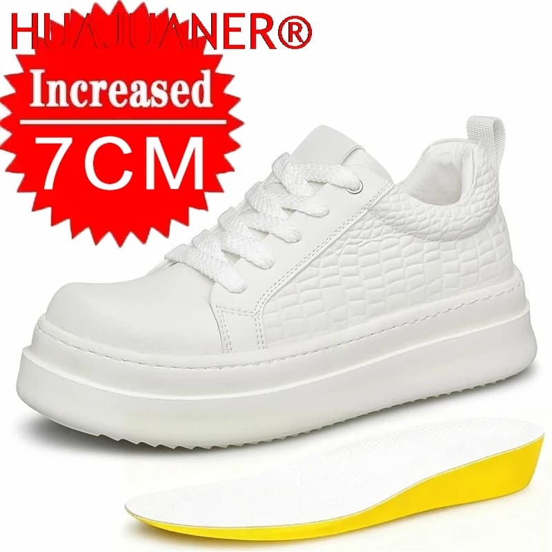 Scarpe da Uomo in Pelle con Rialzo Interno 7cm, Suola Spessa, Sneakers Traspiranti Comode e Alla Moda per Uomo