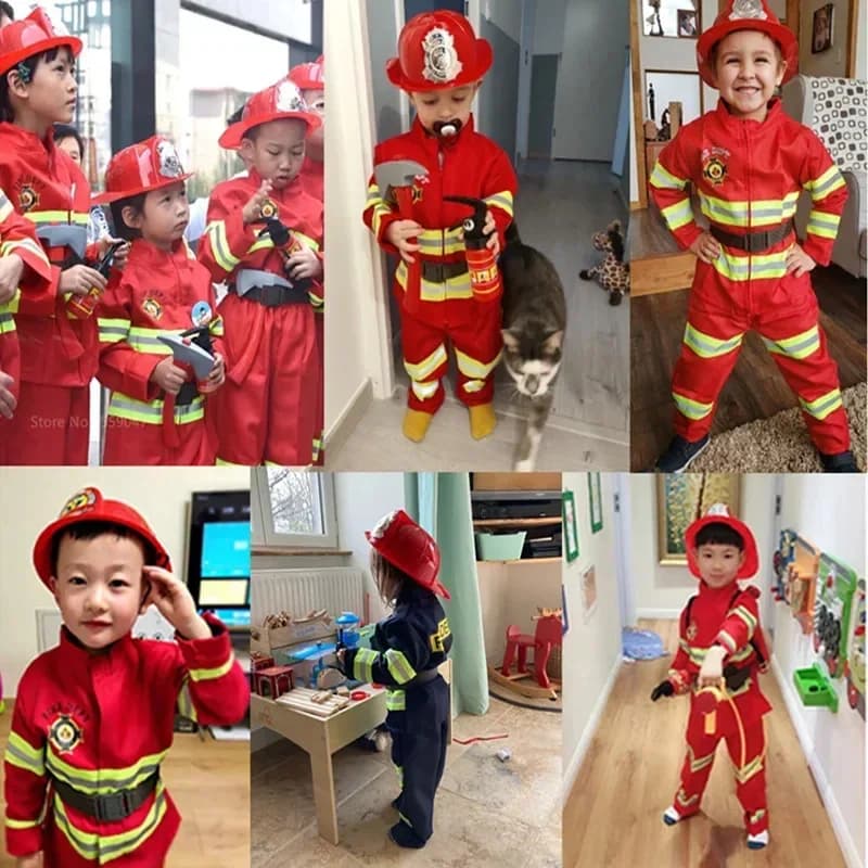 Halloween Cosplay Bambini Uniforme da pompiere Bambini Sam Fireman Ruolo Abbigliamento da lavoro Vestito Ragazzo Ragazza Performance Party Costum Coslao