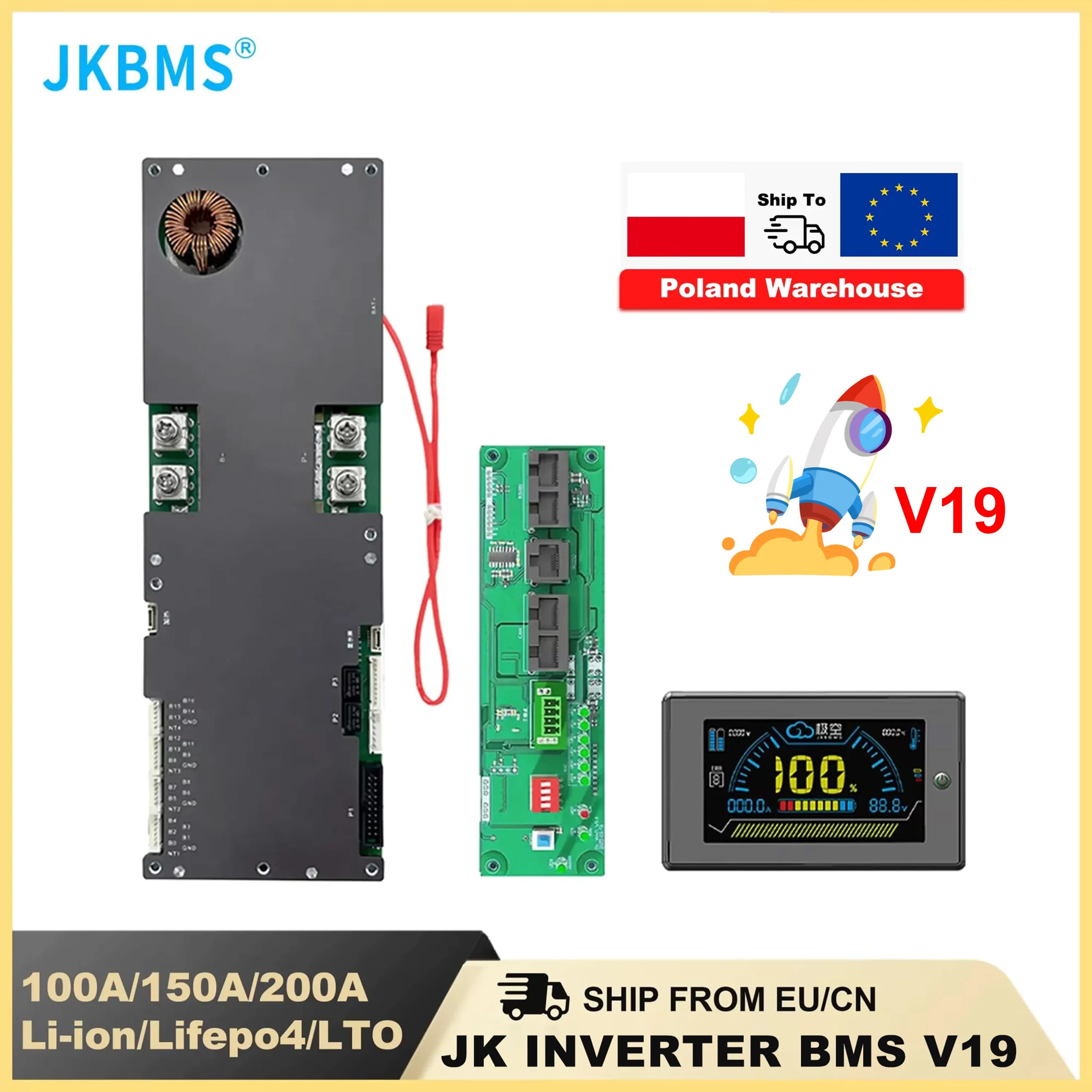 JKBMS V19 Smart Inverter BMS 8S 16S 24V 48V 100A 150A 200A Family Energy Storage Lifepo4/Li-ion/LTO For Growatt Deye Inverter