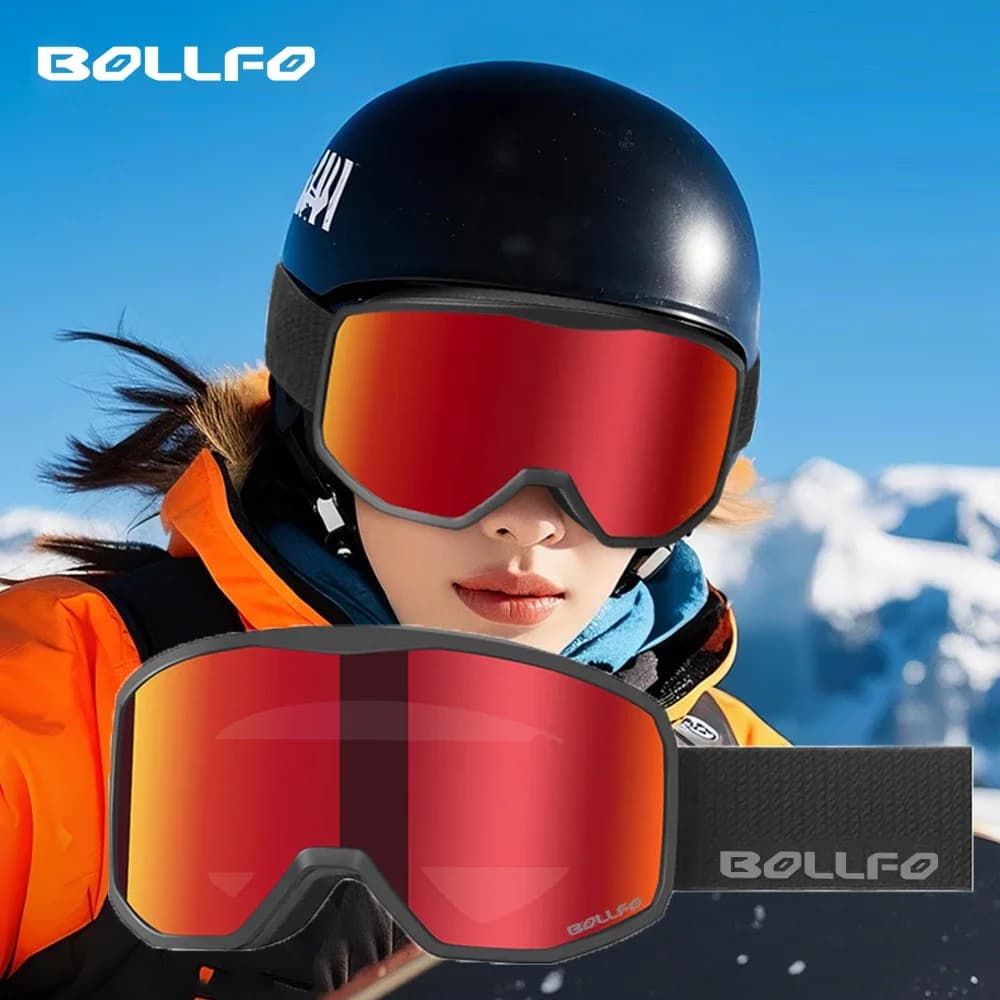 BOLLFO Occhiali da sci Snowboard OTG Ampia visione Anti Fog Protezione UV Occhiali da neve per uomini e donne Snowboard Antiparras